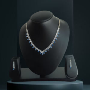 2 line Blue and white Nacklace with Kundan American Dimond