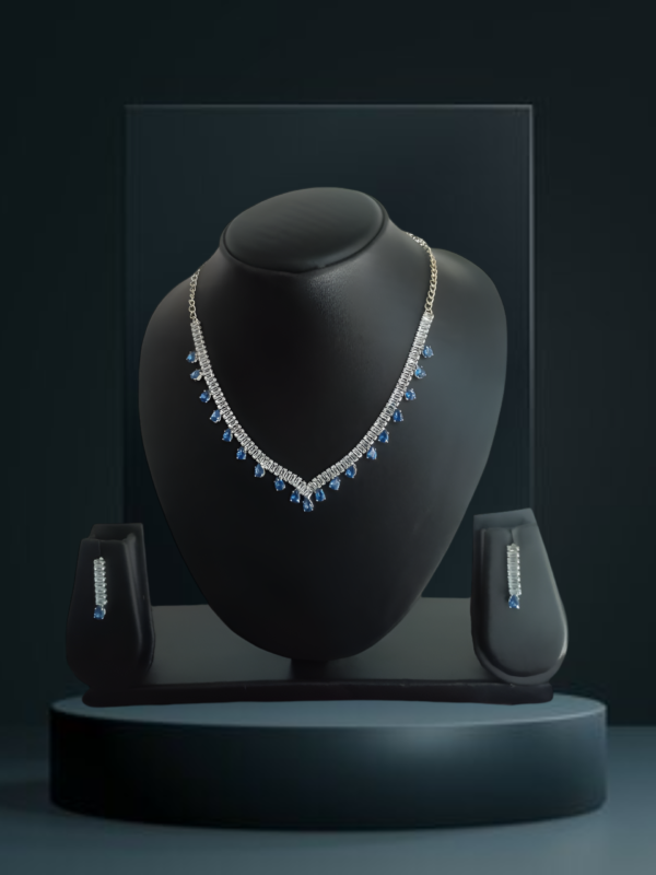2 line Blue and white Nacklace with Kundan American Dimond