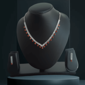2 line Maroon and white Nacklace with Kundan American Dimond