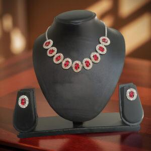 Royal Red And White Necklace with Kundan Work American Dimond
