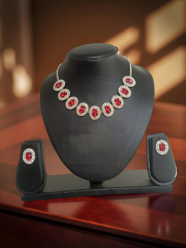 Royal Red And White Necklace with Kundan Work American Dimond