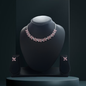 Pink and white Nacklace with Kundan American Dimond