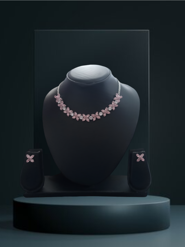 Pink and white Nacklace with Kundan American Dimond