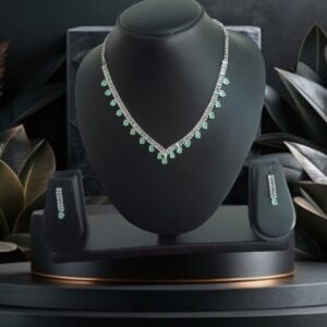 2 line lite sky blue and white Nacklace with Kundan American Dimond