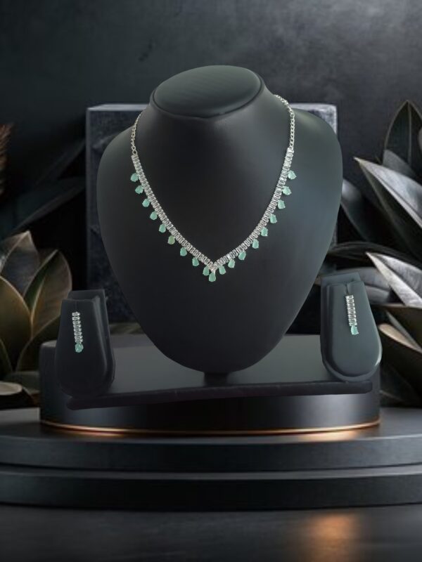 2 line lite sky blue and white Nacklace with Kundan American Dimond