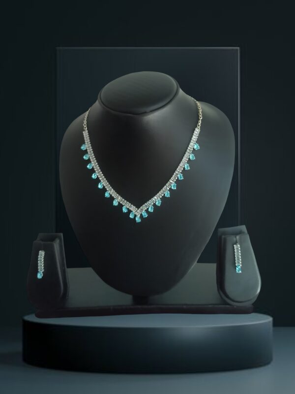 2 line Sky Blue and White Nacklace With Kundan AD