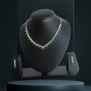 2 line Green and white Nacklace with Kundan American Dimond