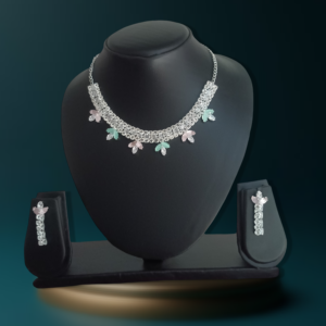 Mint Pink and white Nacklace with Kundan American Dimond