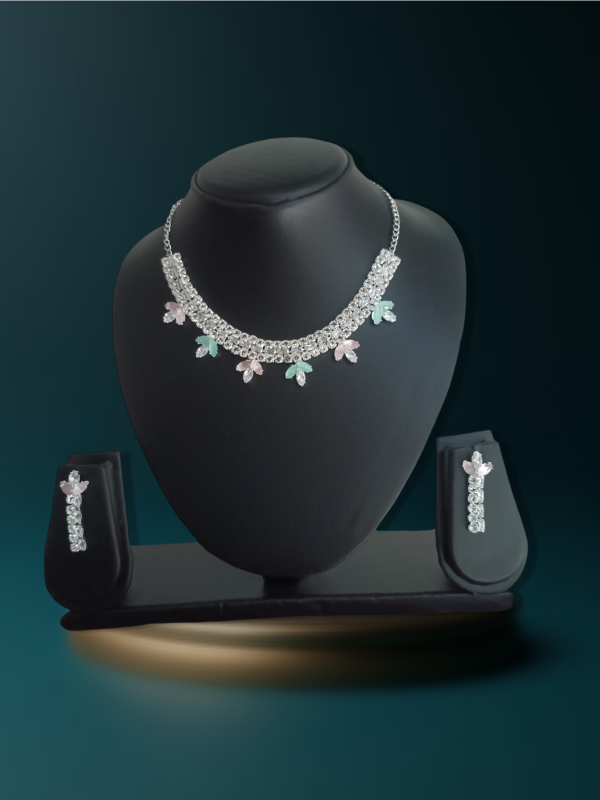 Mint Pink and white Nacklace with Kundan American Dimond