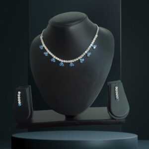 Blue and white Nacklace with Kundan American Dimond