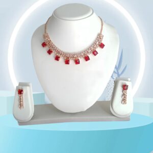 Red and white Nacklace with Kundan American Dimond