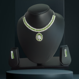 Royal Green and White Necklace with Kundan works American Dimond