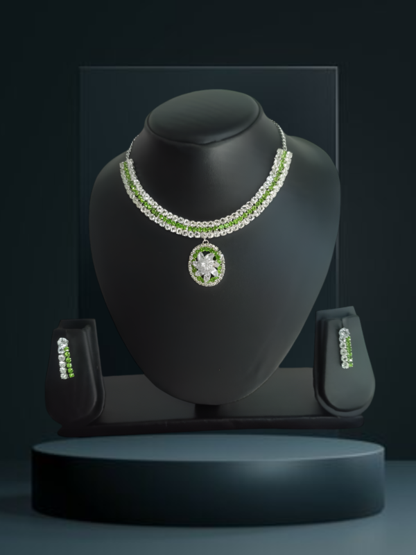 Royal Green and White Necklace with Kundan works American Dimond